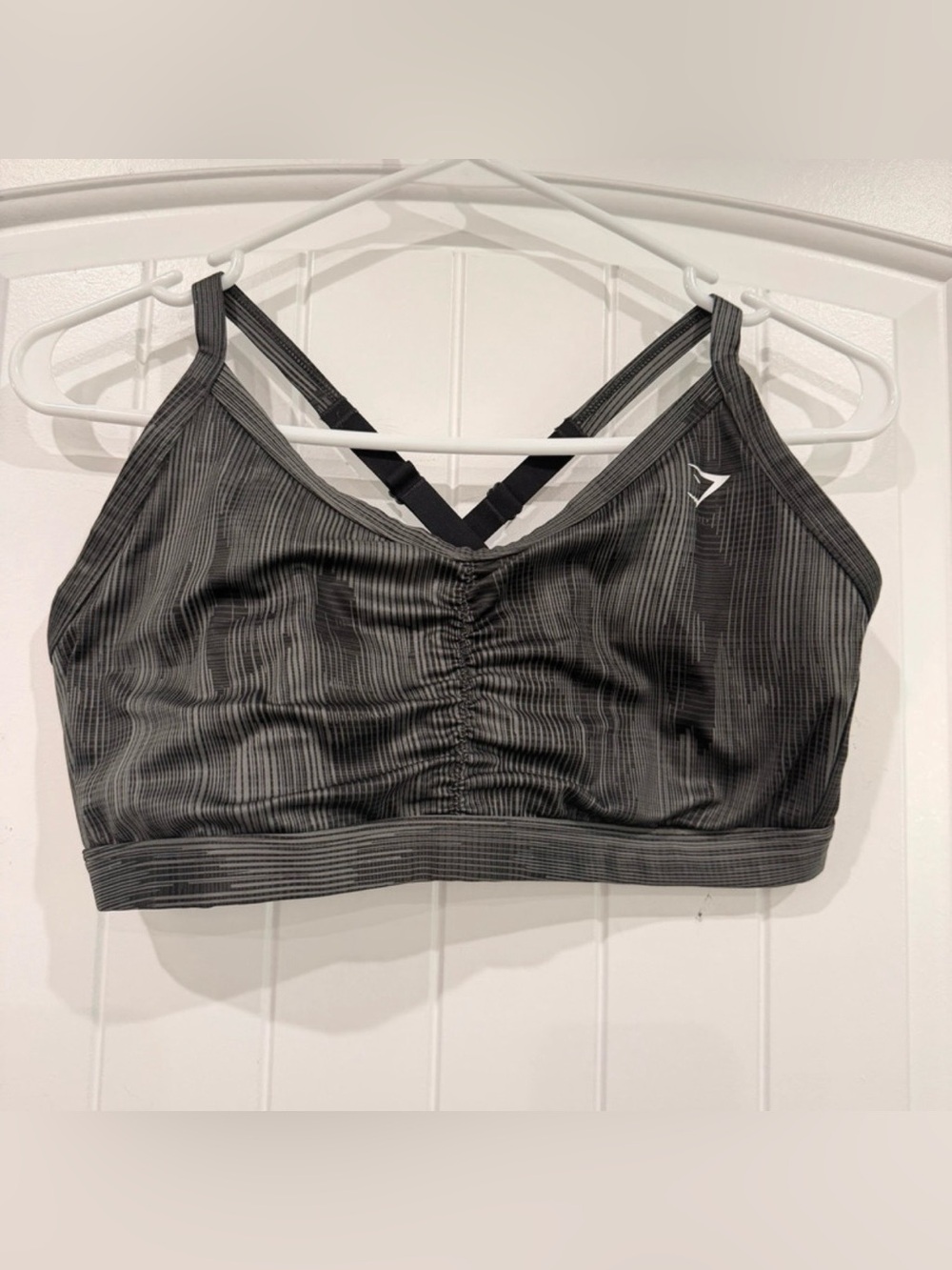 Gymshark Women's Gray & Black Strappy Sports Bra - Ruched Front